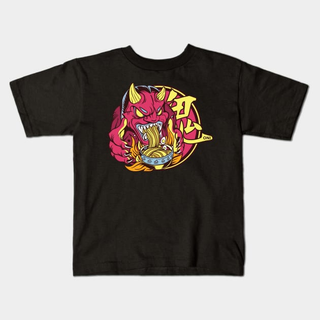 Ramen Oni Demon Kids T-Shirt by LR_Collections